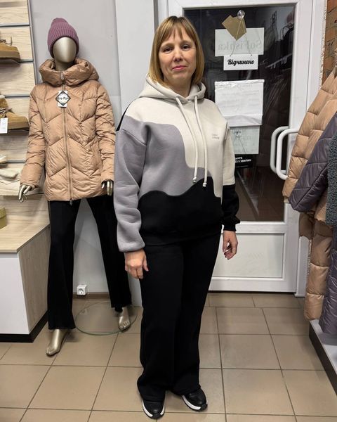 Худі утеплене "Хвилька сіро-чорна" з вишивкою від XS/S до 7XL/8XL 1_0498 фото